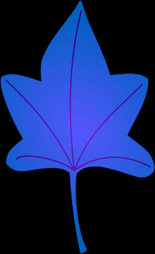 Blue Leaf Silhouetteon Black Background PNG Image