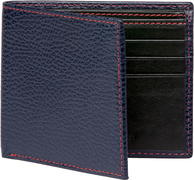 Blue Leather Wallet Red Stitching PNG Image