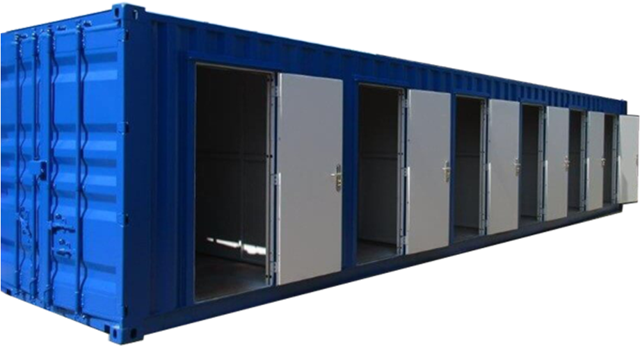 Blue Modified Shipping Containerwith Multiple Doors PNG Image