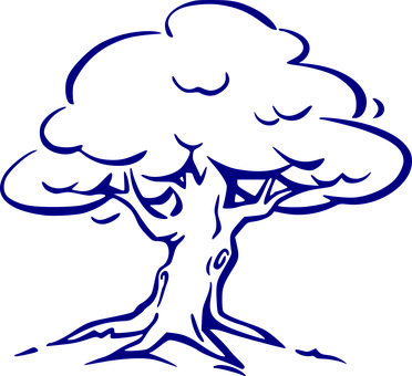 Blue Outline Tree Illustration PNG Image