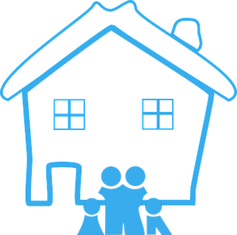 Blue Outlined Houseand Family Icon PNG Image