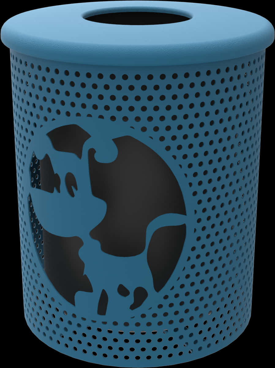 Blue Perforated Trash Canwith Earth Design PNG Image