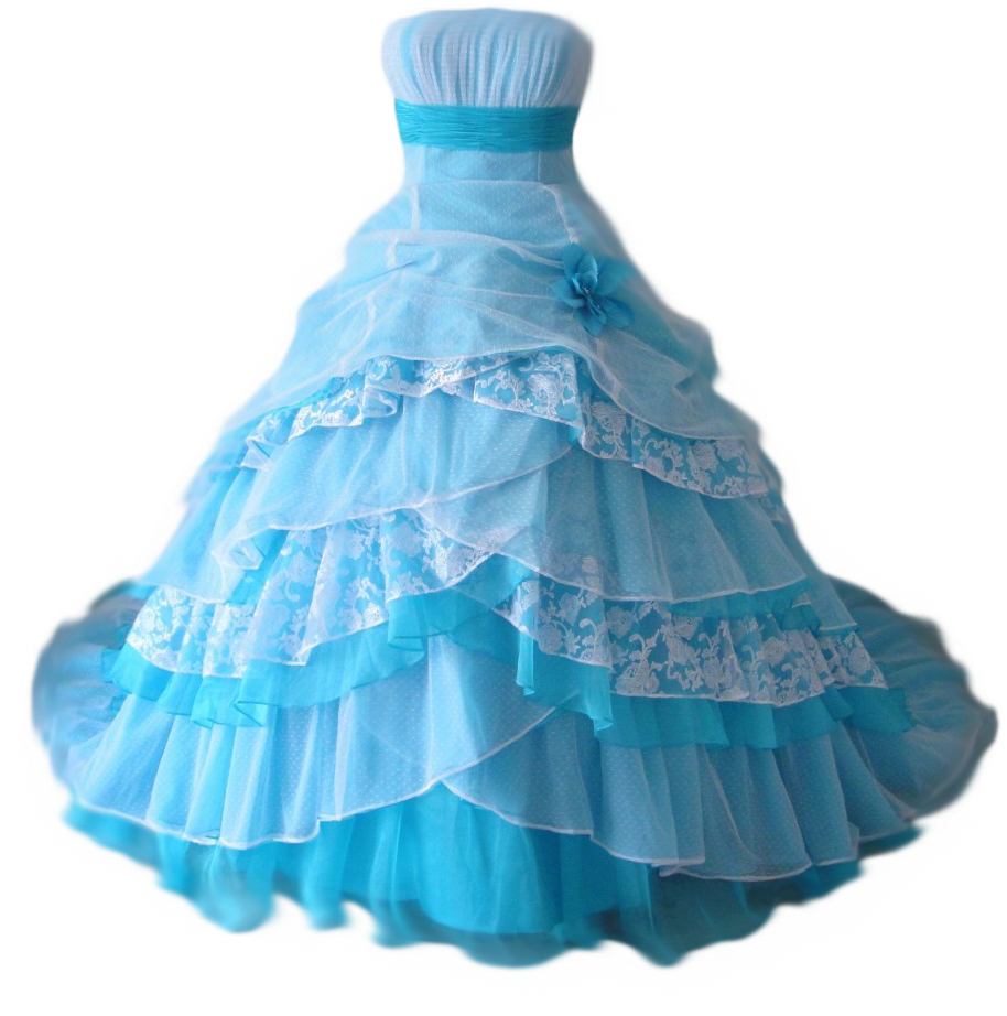 Blue Ruffled Quinceanera Dress PNG Image