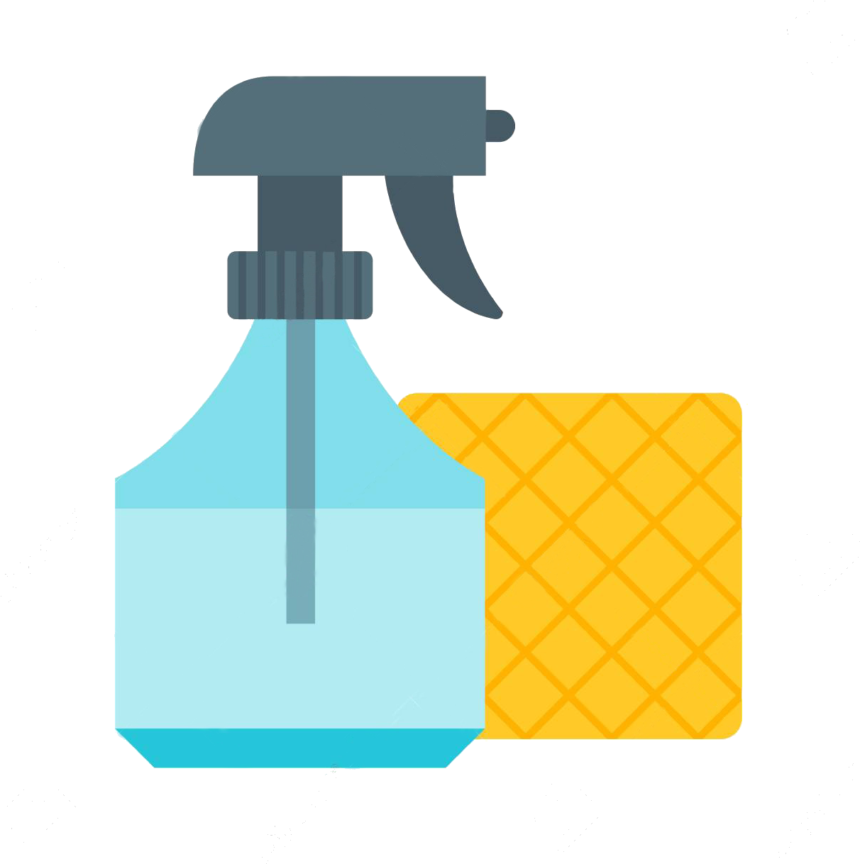 Blue Spray Bottle With Yellow Cloth PNG Image