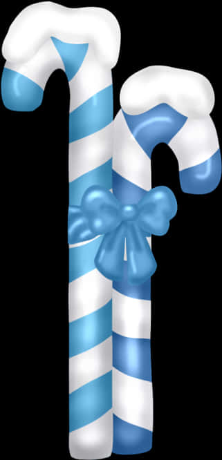 Blue Striped Candy Canes With Bow PNG Image