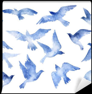 Blue Watercolor Birds Pattern PNG Image