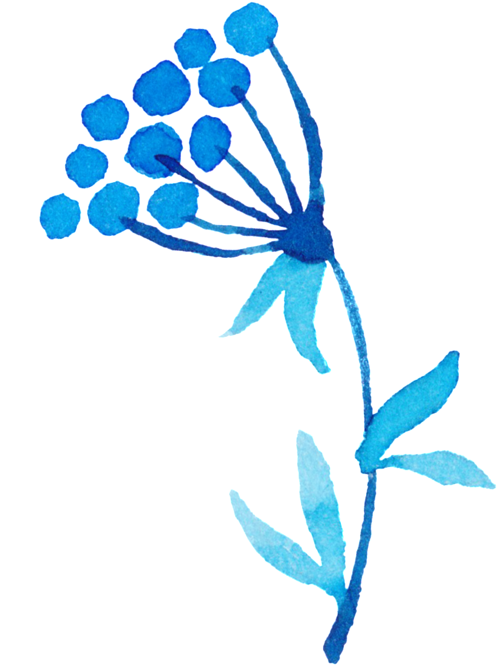 Blue Watercolor Flower Art PNG Image