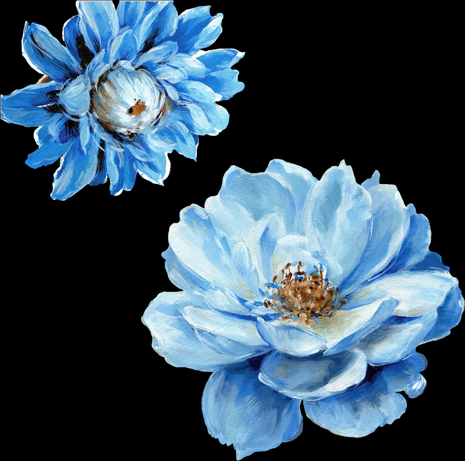 Blue Watercolor Flowers Artwork PNG Image