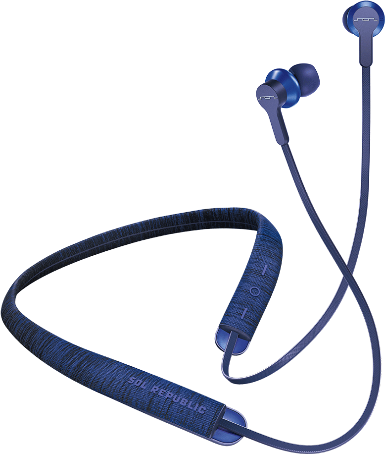 Blue Wireless Earbudswith Neckband PNG Image