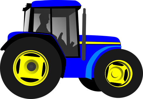 Blue Yellow Stylized Tractor PNG Image