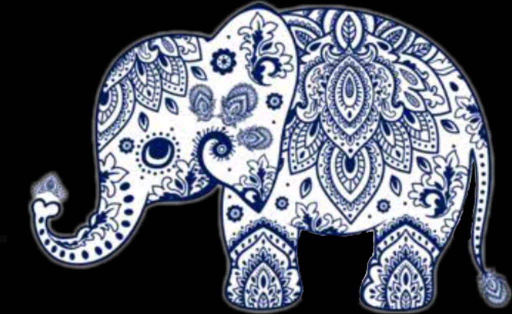 Blueand White Paisley Elephant PNG Image