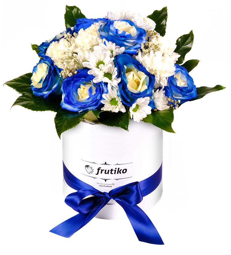 Blueand White Rose Arrangementin Box PNG Image