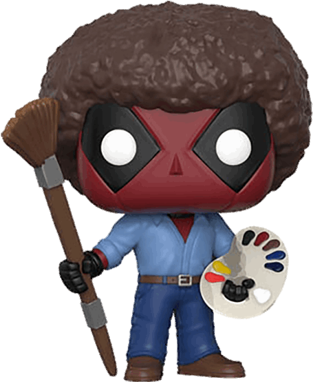 Bob Ross Inspired Deadpool Figure PNG Image