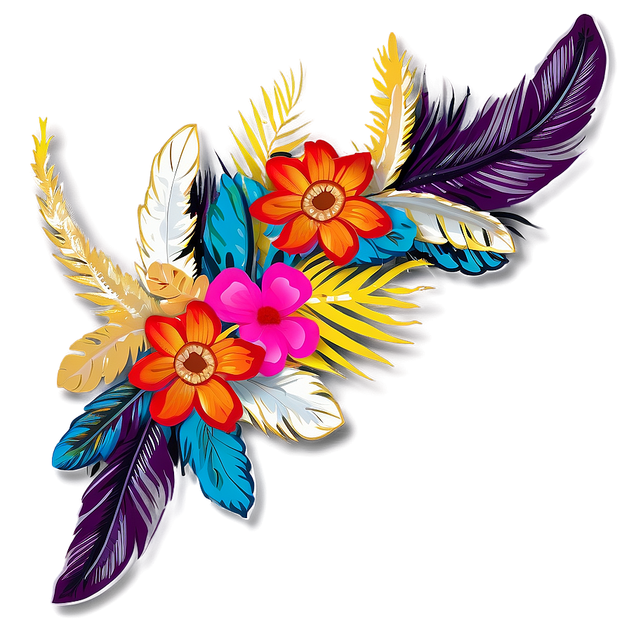 Boho Flowers And Feathers Png 06272024 PNG Image