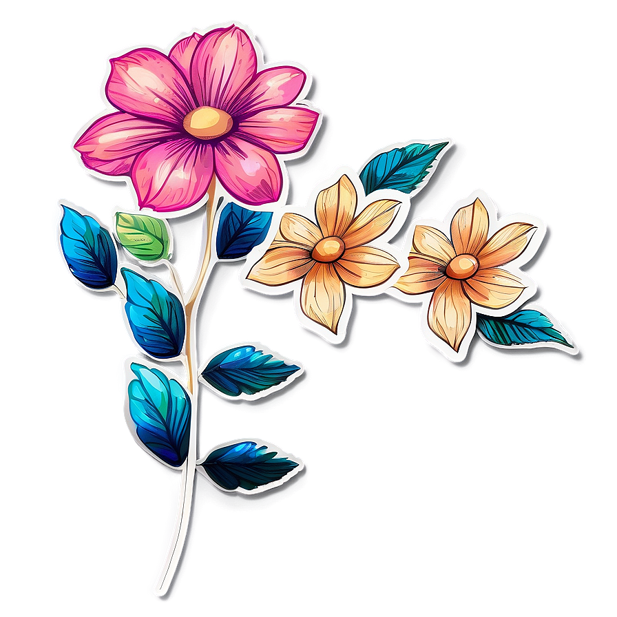 Boho Flowers Sticker Png Esv77 PNG Image