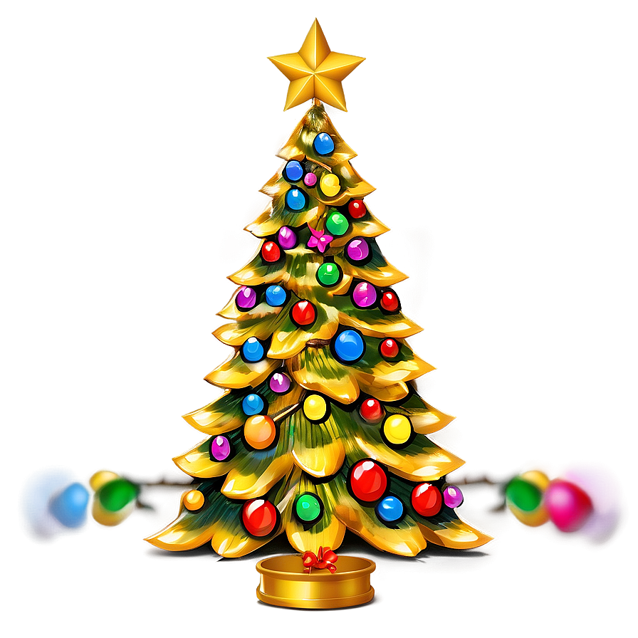 Bold Gold Christmas Tree With Bright Colors Png 06282024 PNG Image