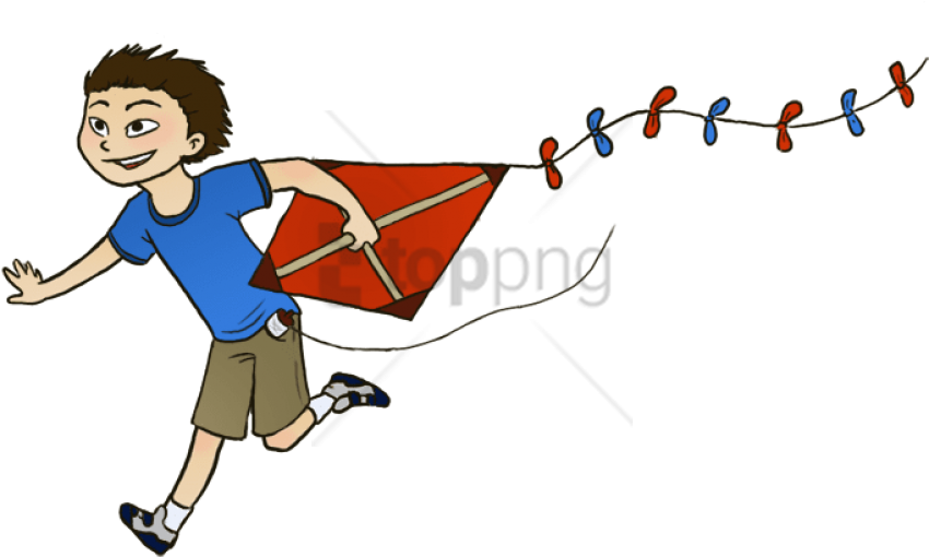 Boy Running With Red Kite PNG Image