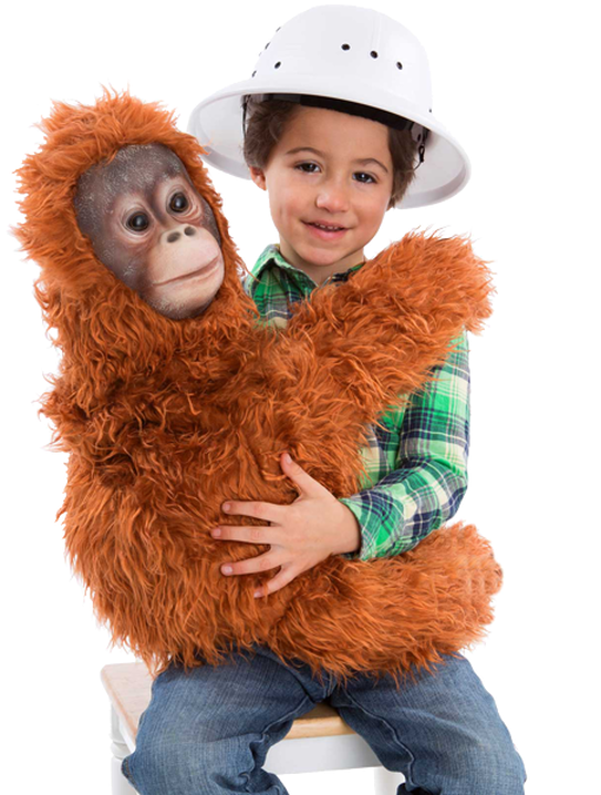 Boy With Plush Orangutan Toy PNG Image