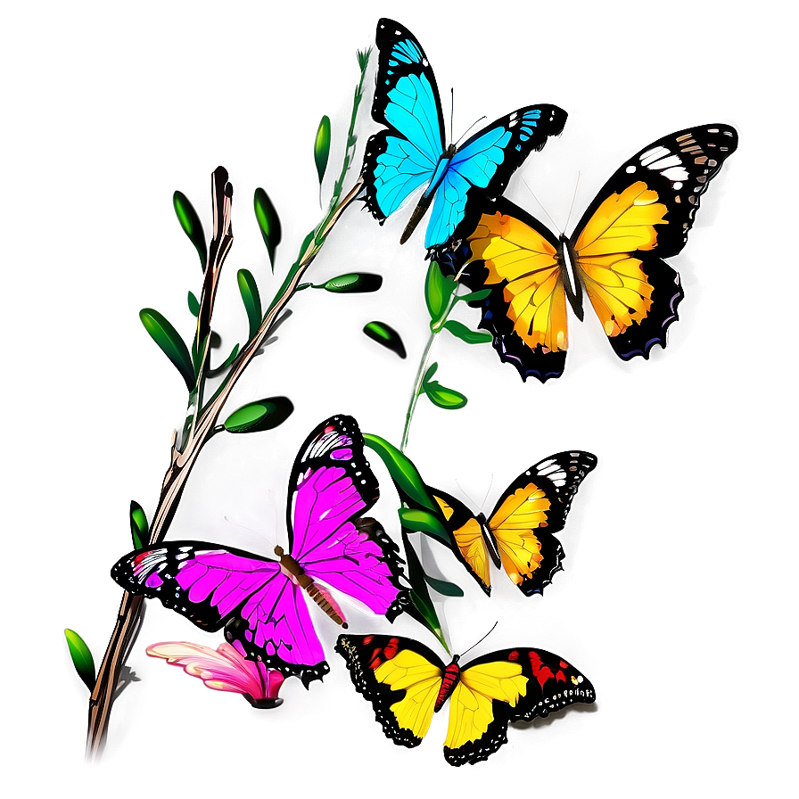 Branch With Butterflies Png 06122024 PNG Image