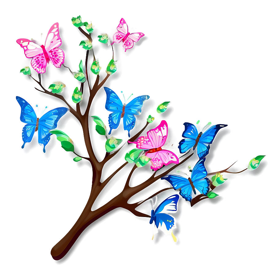 Branch With Butterflies Png Uot PNG Image