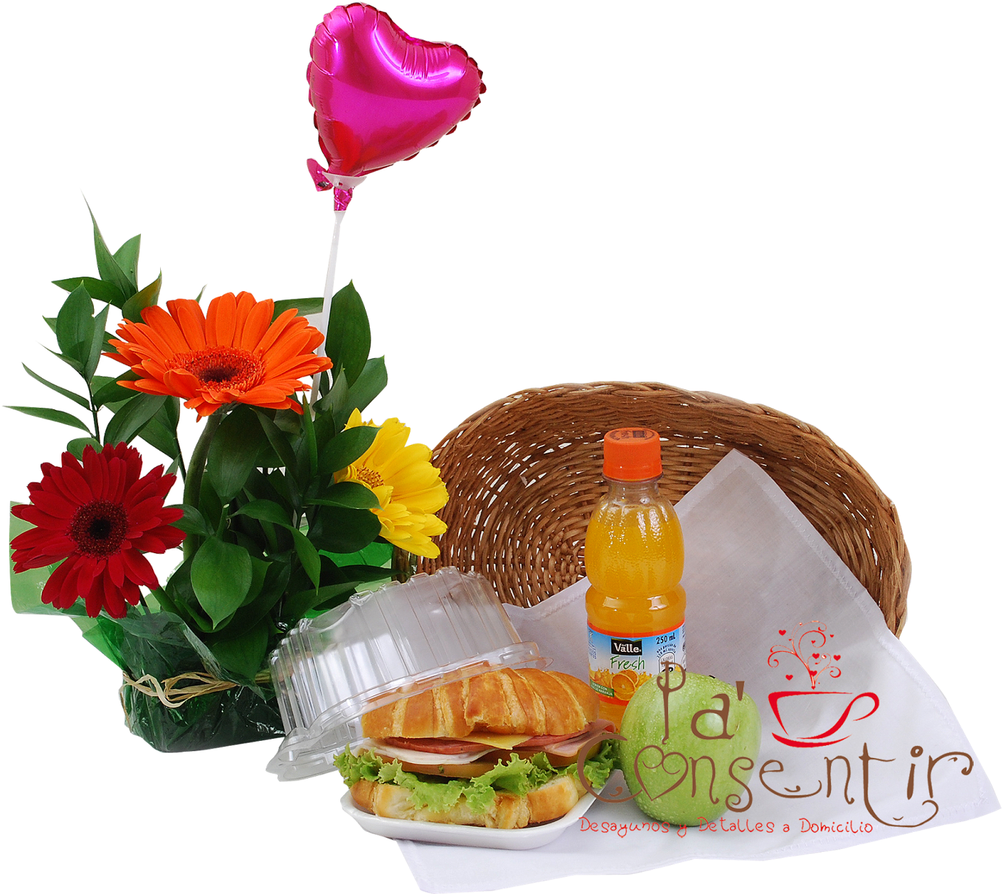 Breakfast Gift Basketwith Flowersand Balloon PNG Image