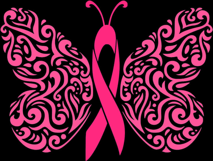 Breast Cancer Awareness Butterfly Ribbon PNG Image