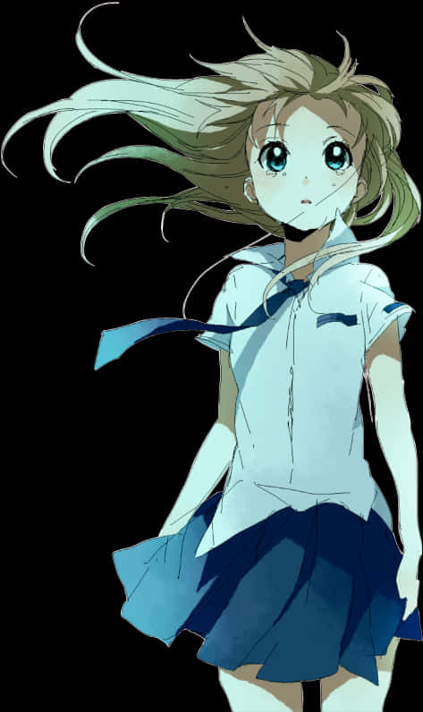 Breezy Anime Girlin School Uniform PNG Image