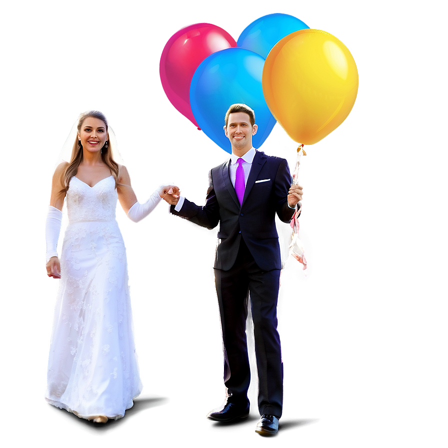 Bride And Groom With Balloons Png Idy77 PNG Image