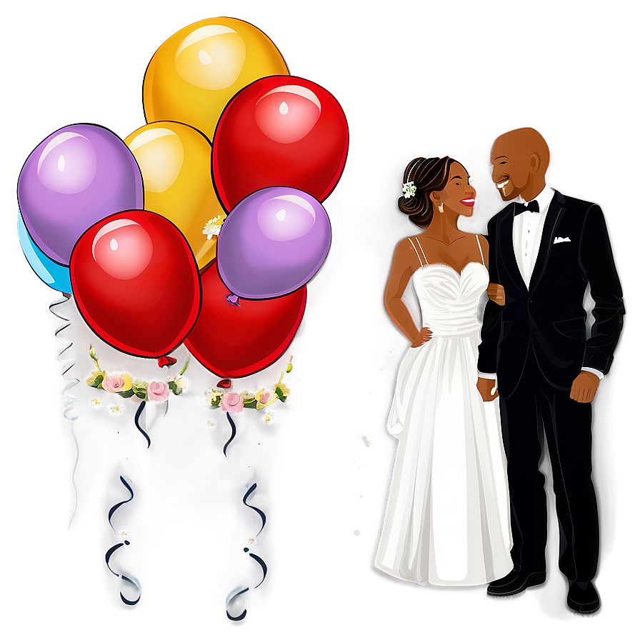 Bride And Groom With Balloons Png Jlu74 PNG Image