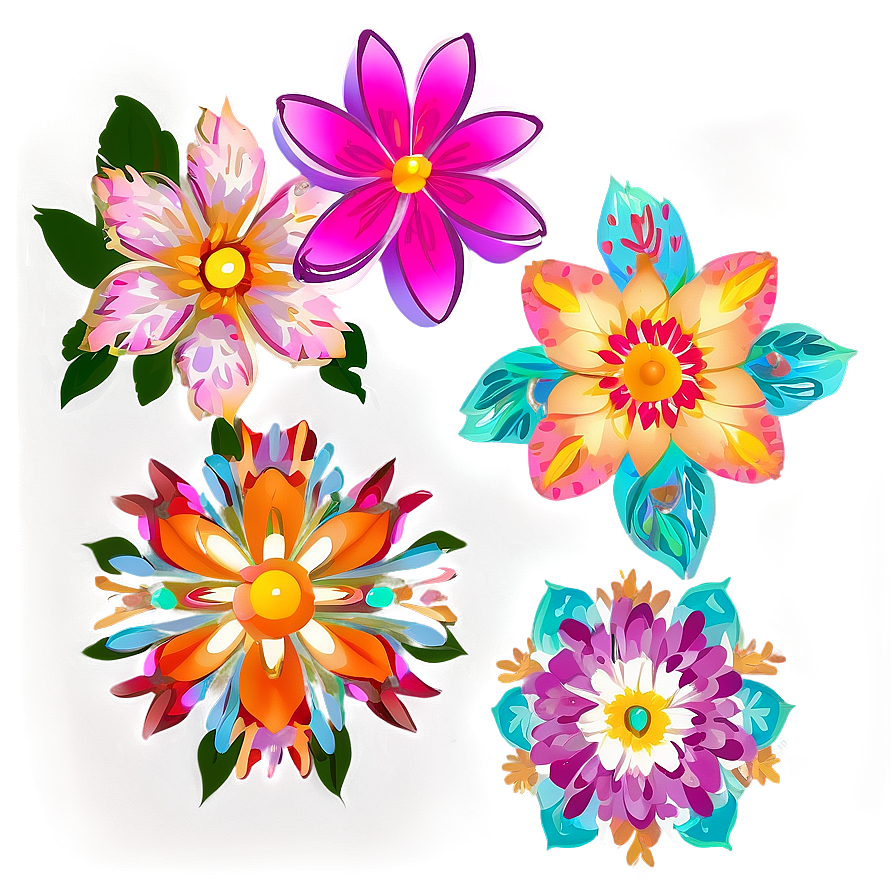 Bright Boho Flowers Png 06272024 PNG Image