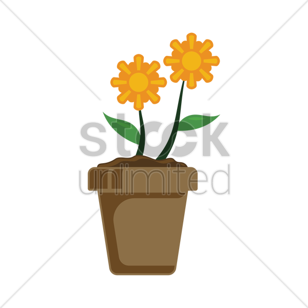 Bright Flowersin Brown Pot Graphic PNG Image