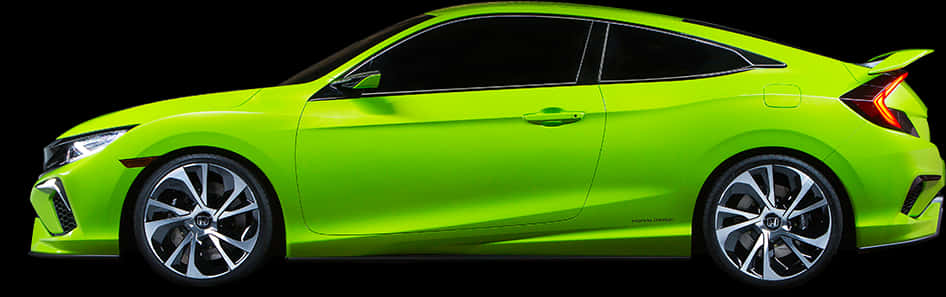 Bright Green Coupe Side View PNG Image