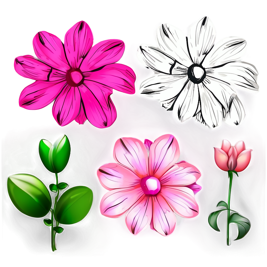 Bright Pink Flower Art Png Hqu PNG Image