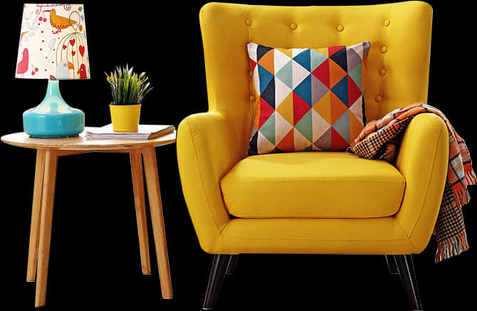 Bright Yellow Armchair Home Decor PNG Image