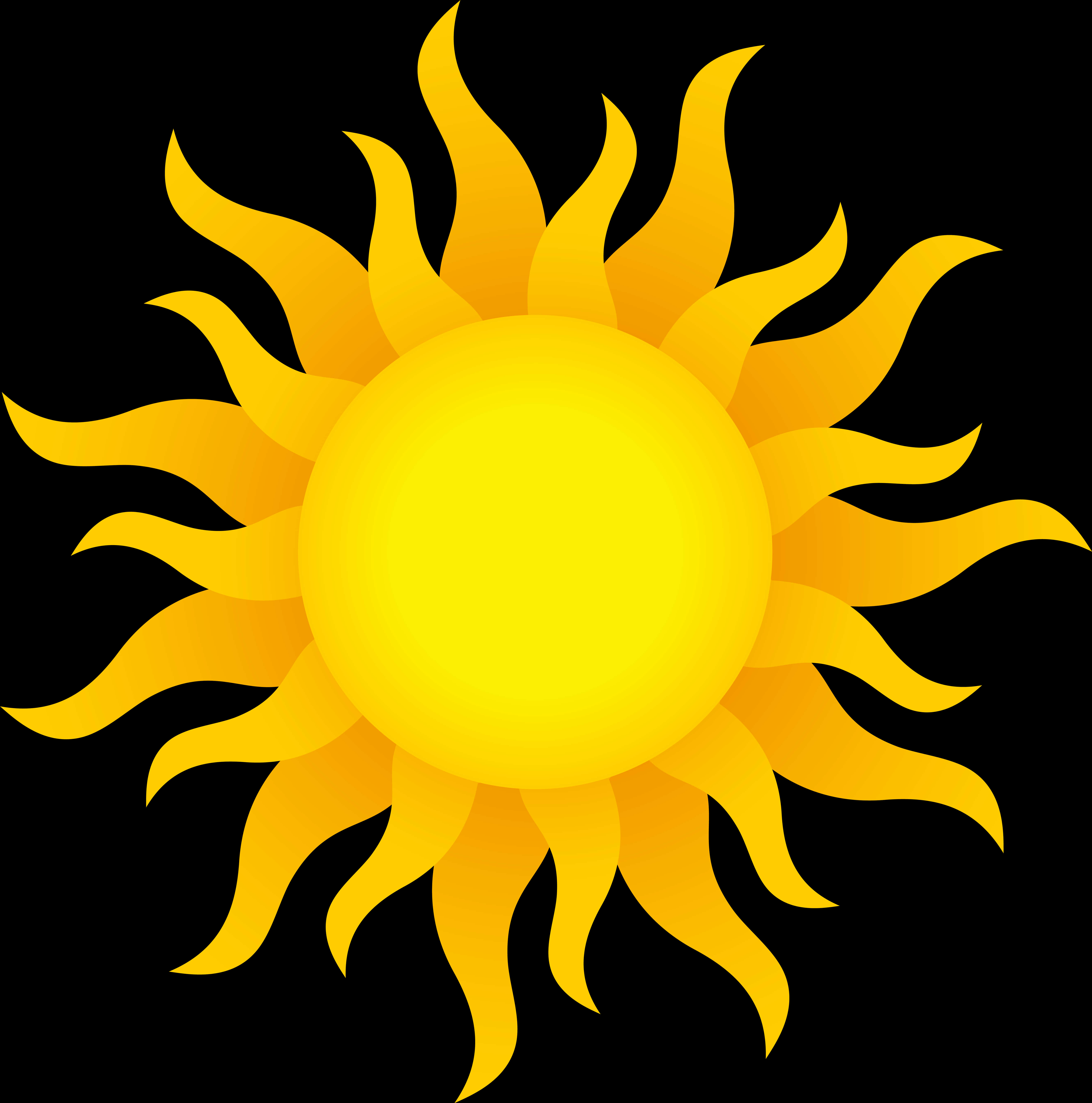 Bright Yellow Sun Graphic Transparent Background PNG Image