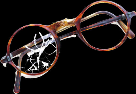 Broken Eyeglasseson Black Background PNG Image