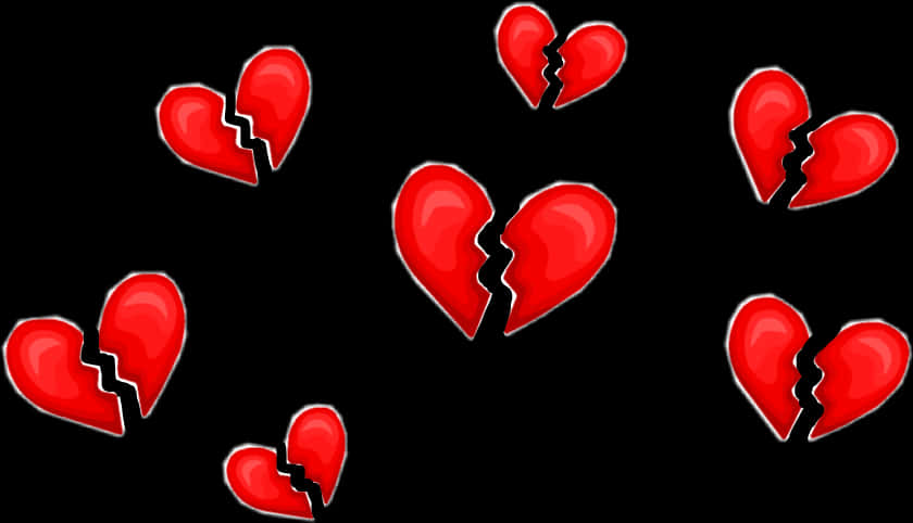 Broken Hearts Patternon Black Background PNG Image