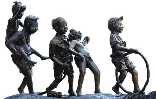 Bronze Children Playing Statue PNG Image