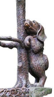 Bronze Dog Sculpture Looking Upward PNG Image