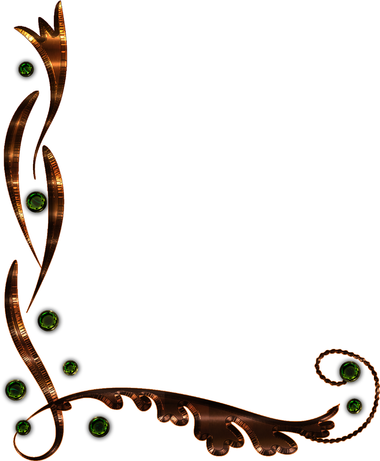 Bronze Floral Scroll Designwith Green Gems PNG Image