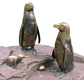 Bronze Penguin Sculpture Display PNG Image