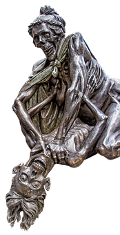 Bronze Skeleton Statue Laughing PNG Image