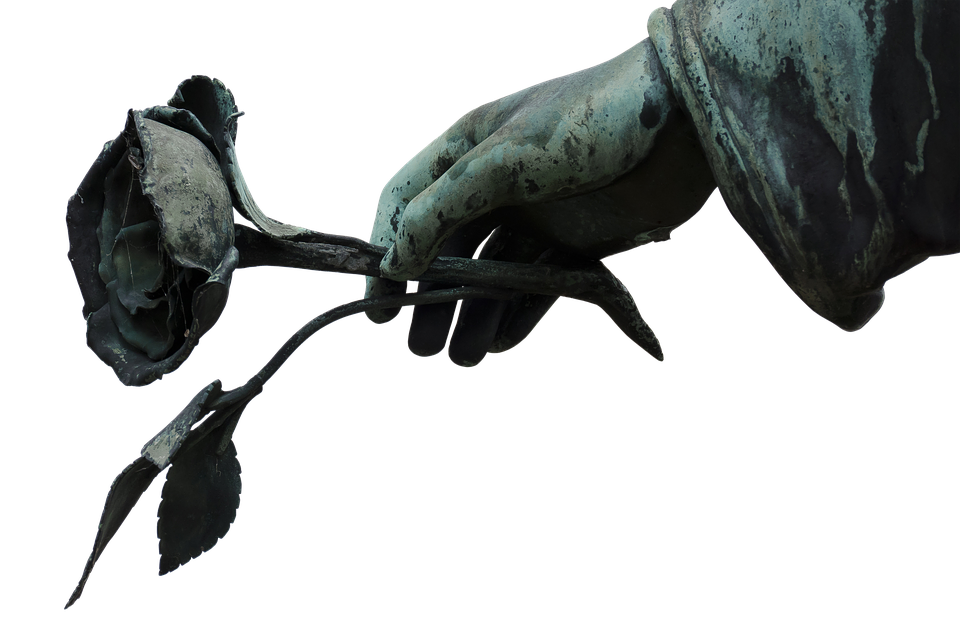 Bronze Statue Hand Holding Rose PNG Image