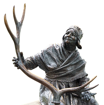 Bronze Statue Holding Antlers PNG Image