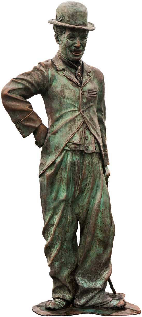 Bronze Statueof Iconic Tramp Character PNG Image