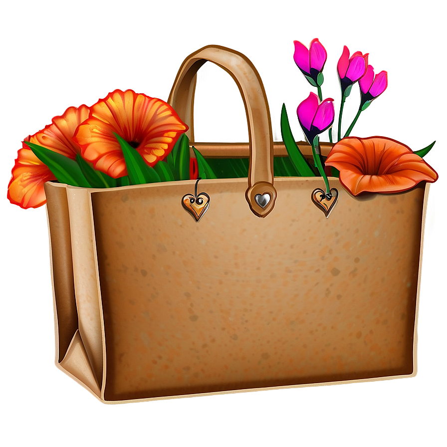 Brown Bag With Flowers Png 78 PNG Image