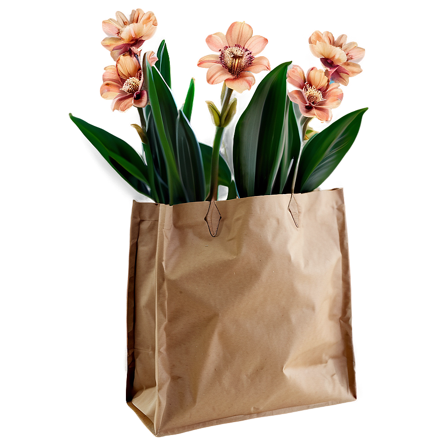 Brown Bag With Flowers Png Jku4 PNG Image