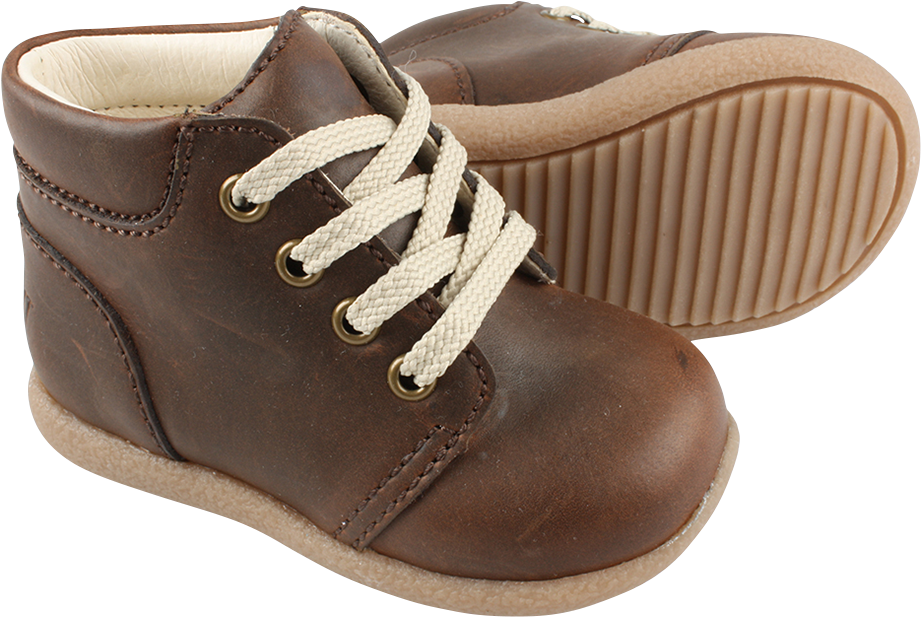 Brown Leather Child Shoe With Laces PNG Image