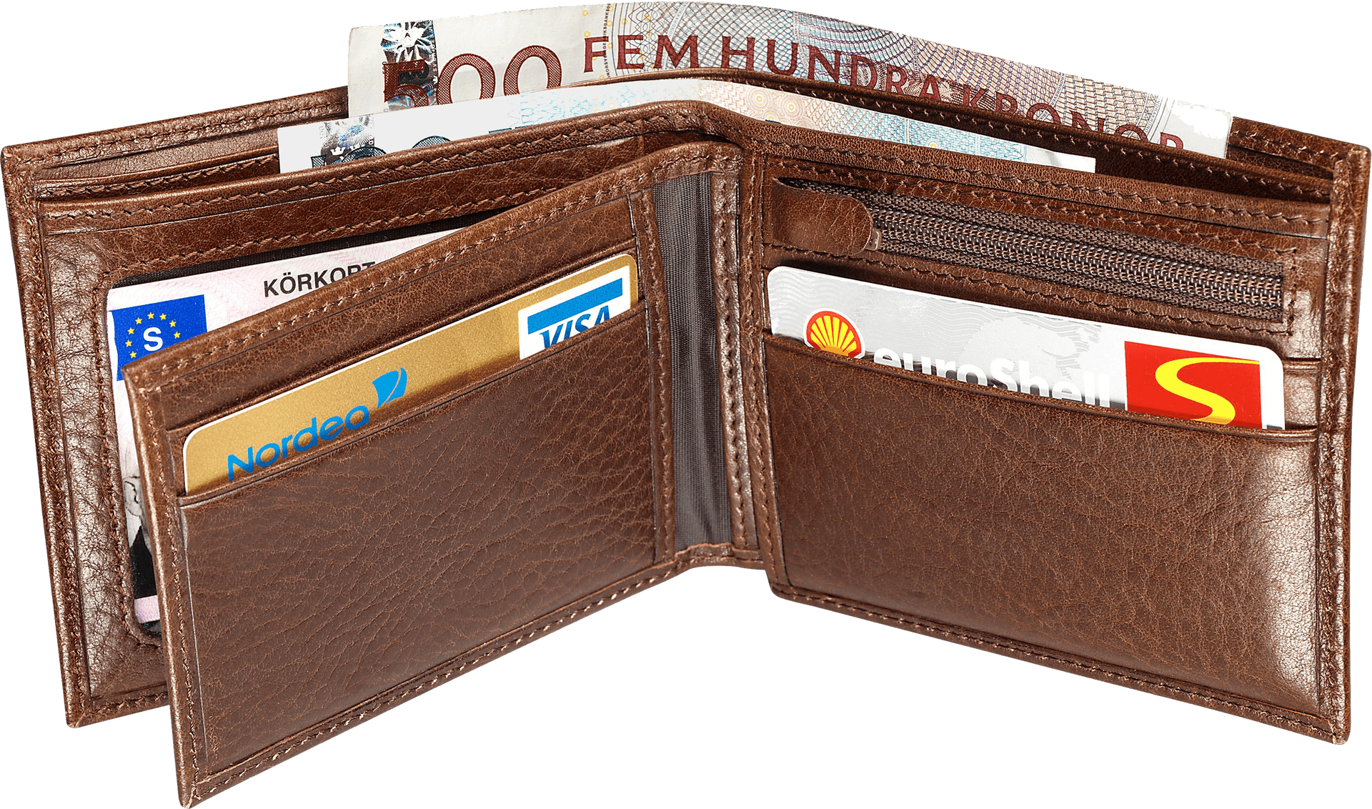 Brown Leather Walletwith Cardsand Cash PNG Image