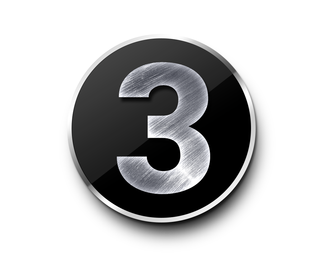 Brushed Metal Number3on Black PNG Image